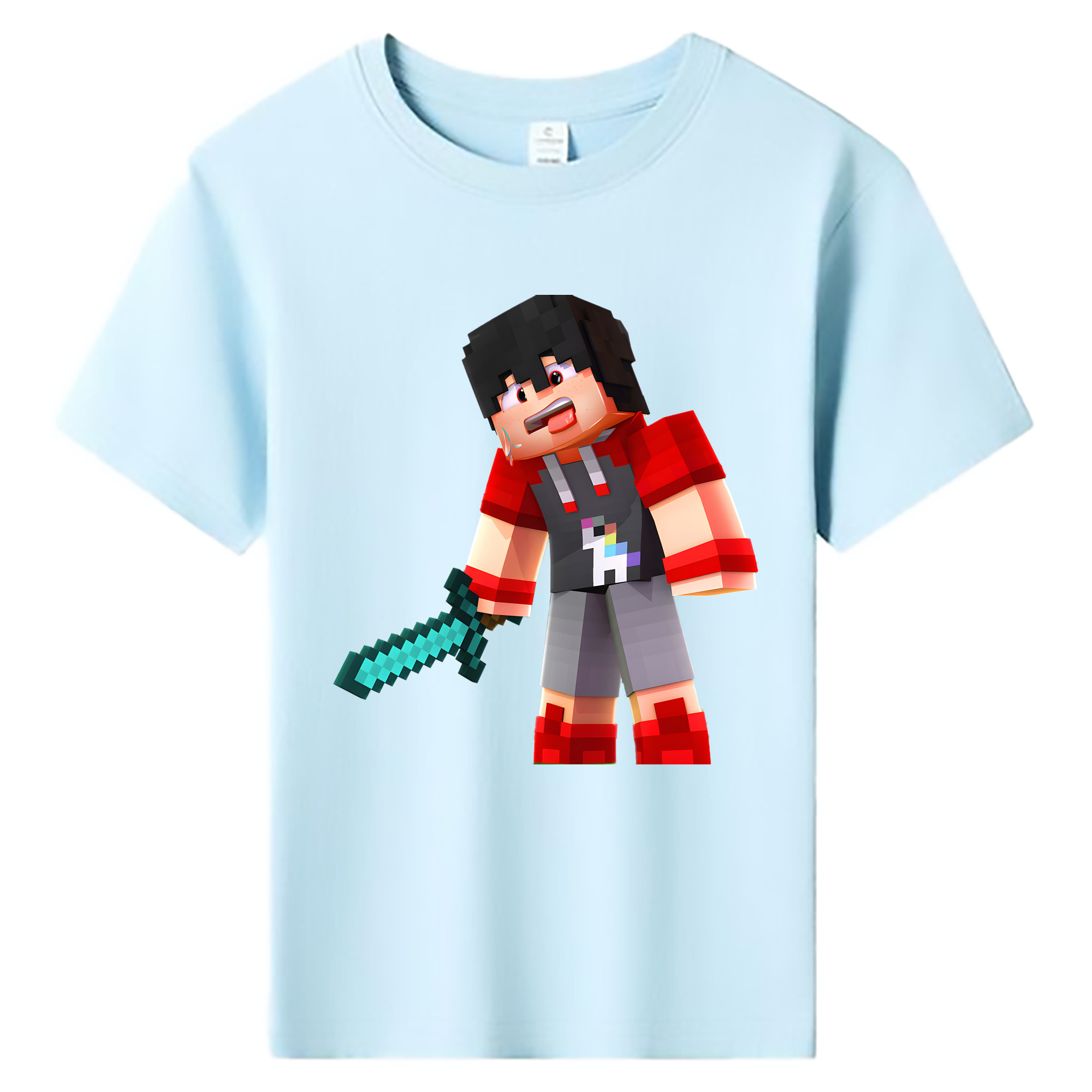 （画像用） マインクラフト ブロックの世界 Minecraft MC Block world 綿100％キッズTシャツ（フロントプリント）